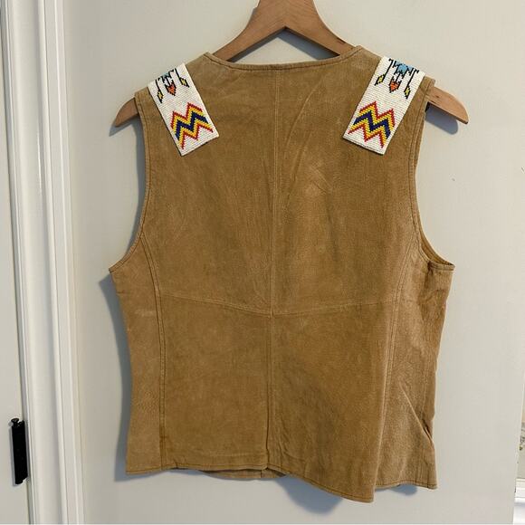 Vintage Outbrook Tan Leather Beaded Button Down Top Vest Medium - Picture 5 of 11